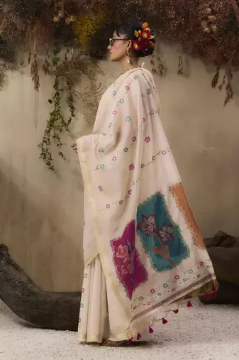 Multicolour munga cotton handloom weaving saree
