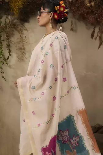 Multicolour munga cotton handloom weaving saree