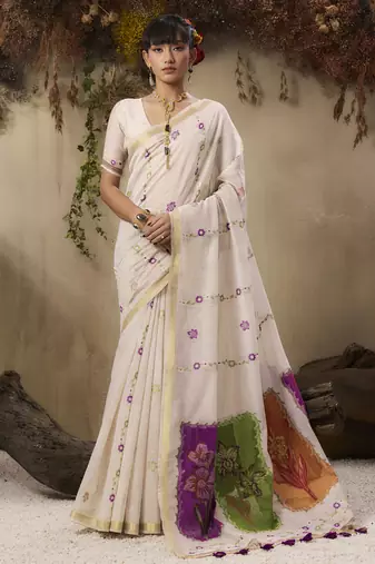 Multicolour munga cotton handloom weaving saree