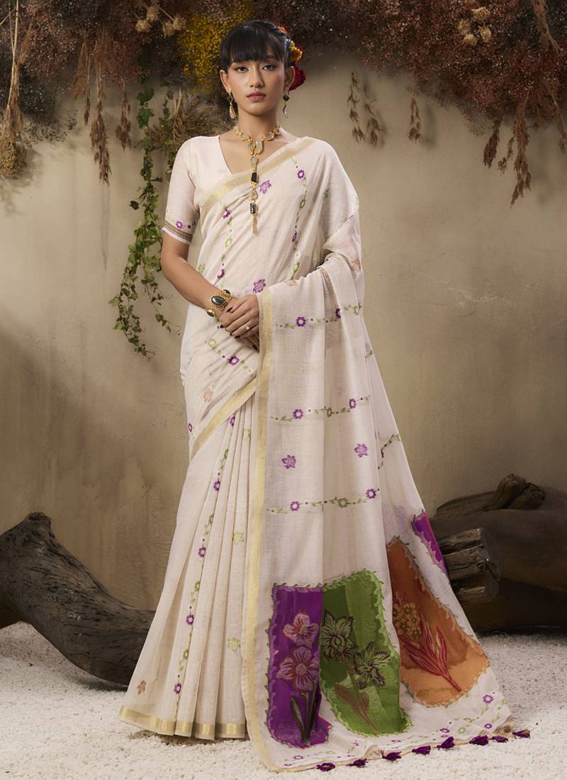 Multicolour munga cotton handloom weaving saree