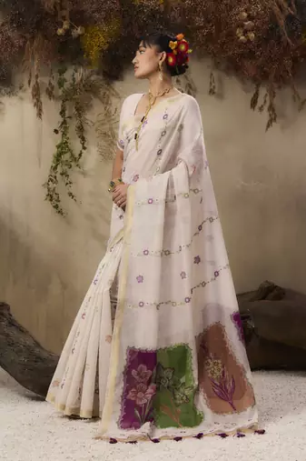 Multicolour munga cotton handloom weaving saree