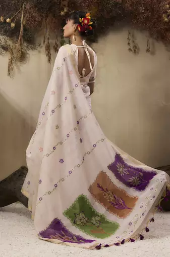 Multicolour munga cotton handloom weaving saree