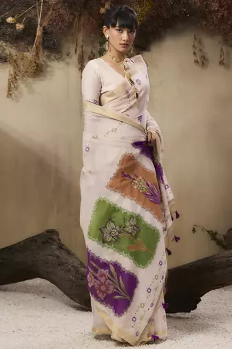 Multicolour munga cotton handloom weaving saree