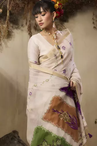 Multicolour munga cotton handloom weaving saree