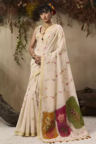 Multicolour munga cotton handloom weaving saree