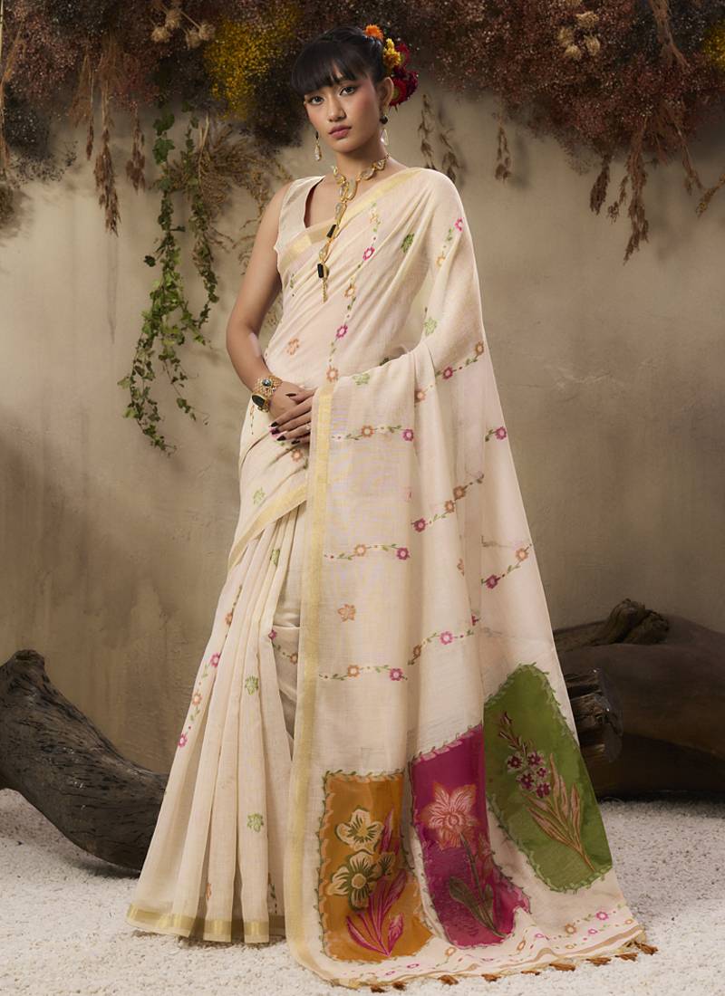 Multicolour munga cotton handloom weaving saree