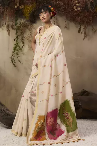 Multicolour munga cotton handloom weaving saree