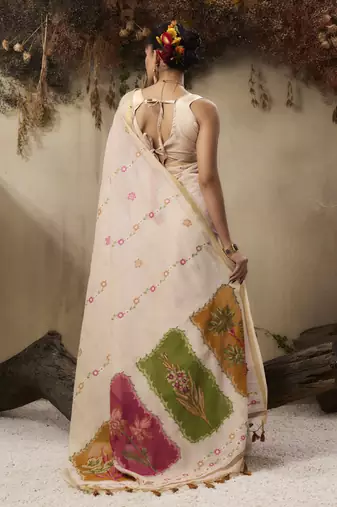 Multicolour munga cotton handloom weaving saree