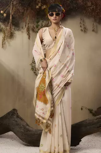 Multicolour munga cotton handloom weaving saree