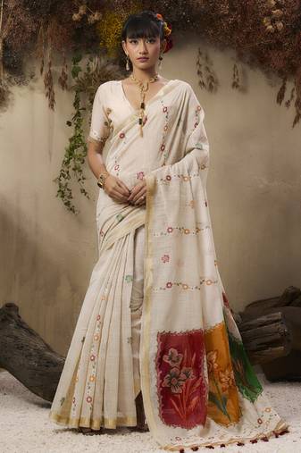 Multicolour munga cotton handloom weaving saree