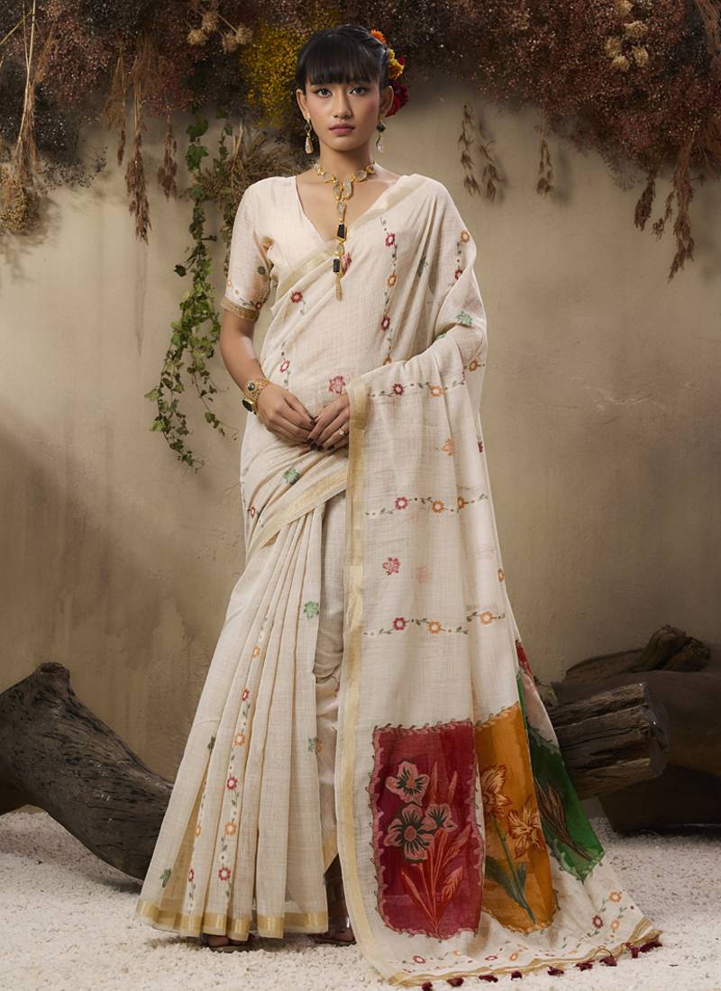 Multicolour munga cotton handloom weaving saree