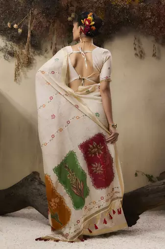 Multicolour munga cotton handloom weaving saree