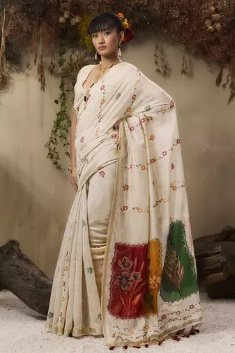 Multicolour munga cotton handloom weaving saree