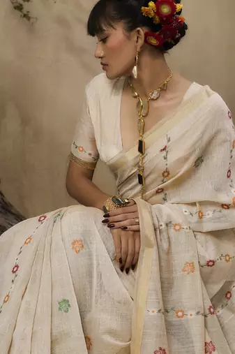 Multicolour munga cotton handloom weaving saree