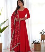 Red georgette gown duppta full set with pent ready to wear