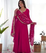 Pink georgette gown duppta full set with pent ready to wear