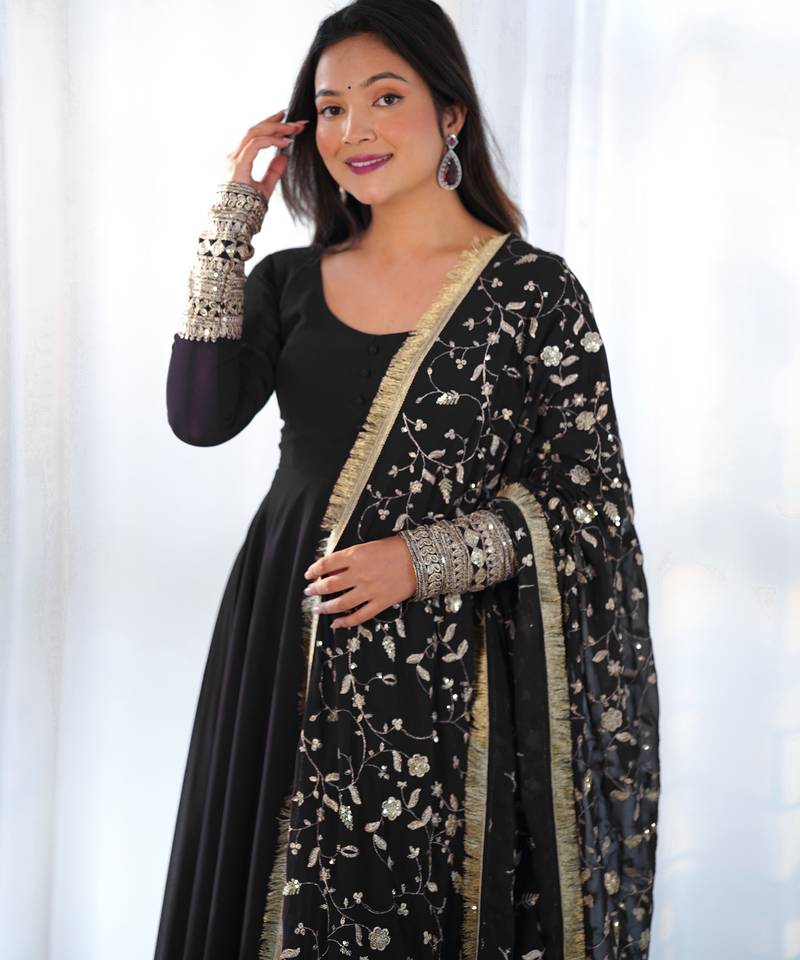 Black georgette gown duppta full set with pent ready to wear