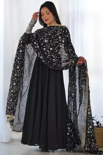 Black georgette gown duppta full set with pent ready to wear
