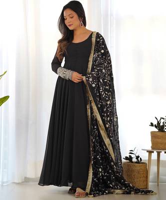 Black georgette gown duppta full set with pent ready to wear 3