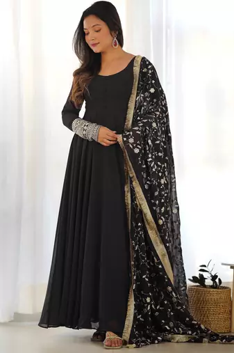 Black georgette gown duppta full set with pent ready to wear
