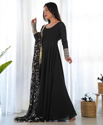 Black georgette gown duppta full set with pent ready to wear 4