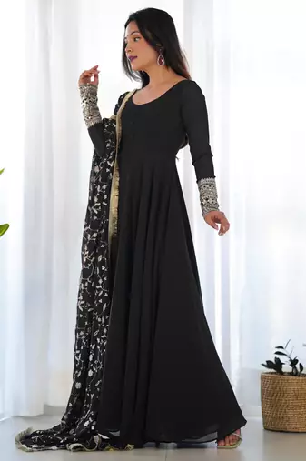 Black georgette gown duppta full set with pent ready to wear
