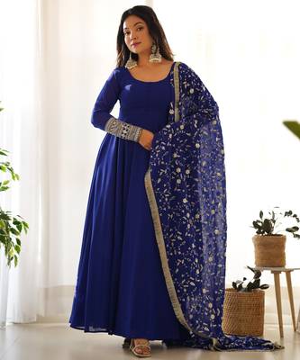 Blue georgette gown duppta full set with pent ready to wear 1