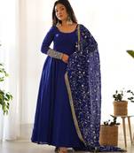 Blue georgette gown duppta full set with pent ready to wear