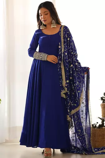 Blue georgette gown duppta full set with pent ready to wear