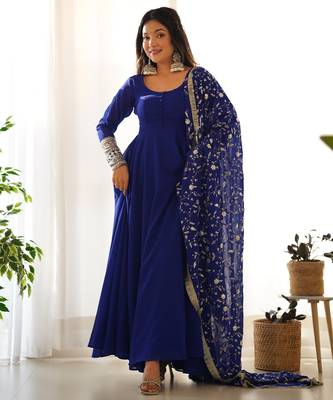 Blue georgette gown duppta full set with pent ready to wear 4