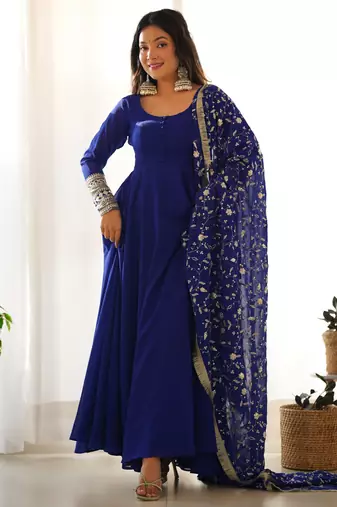 Blue georgette gown duppta full set with pent ready to wear