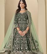 green velvet anarkali suits with heavy embroidery work