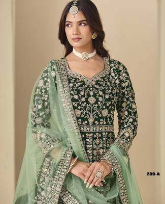 green velvet anarkali suits with heavy embroidery  2