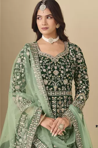green velvet anarkali suits with heavy embroidery 