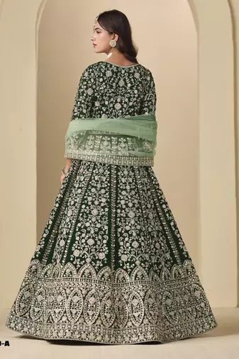 green velvet anarkali suits with heavy embroidery 