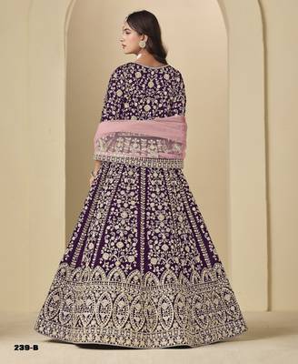 Purple velvet anarkali suits with heavy embroidery  3