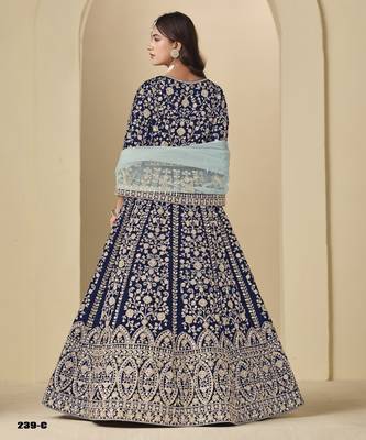 Navy velvet anarkali suits with heavy embroidery  3