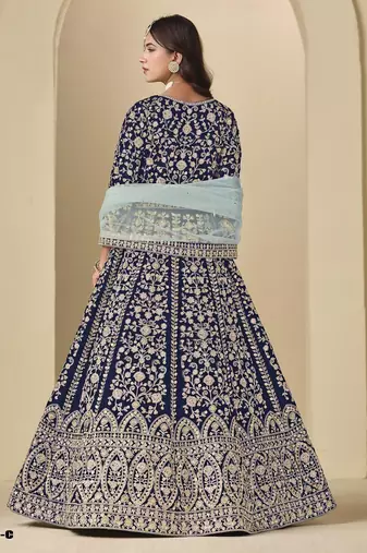 Navy velvet anarkali suits with heavy embroidery 