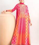 pink chinon anarkali suits with embroidery & sequin work - full stitched free size