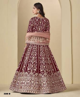 Red velvet anarkali suits with heavy embroidery  3