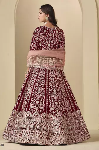 Red velvet anarkali suits with heavy embroidery 