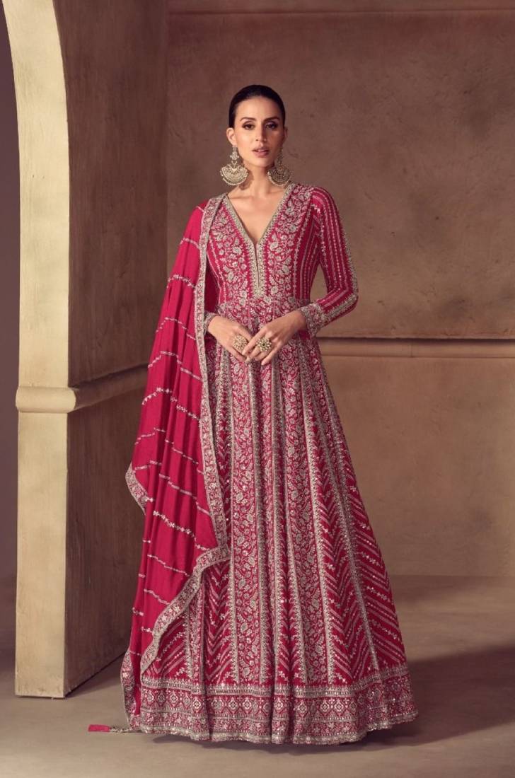 Teal chinon free size stitched anarkali suits with embroidery & sequence work