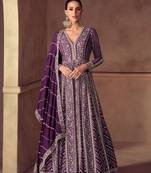 Red chinon free size stitched anarkali suits with embroidery & sequence work