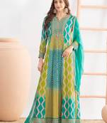 Green chinon free size stitched anarkali suits with embroidery & sequence work