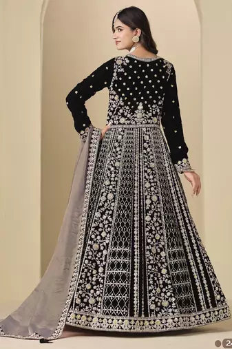 black velvet anarkali suits with heavy embroidery 