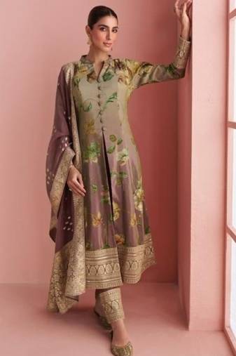 Multi silk free size stitched anarkali suit with digital printed work