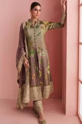 Multi silk free size stitched anarkali suit with digital printed work