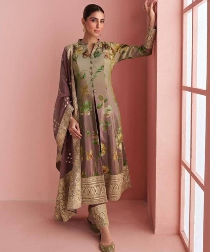 Multi silk free size stitched anarkali suit with digital printed work