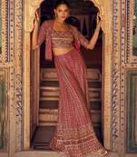 magenta georgette 3 piece set with embroidery zarkan work - full stitched free size