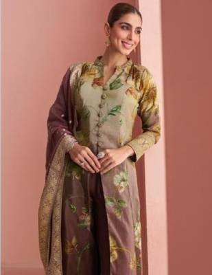 Multi silk free size stitched anarkali suit with digital printed  2